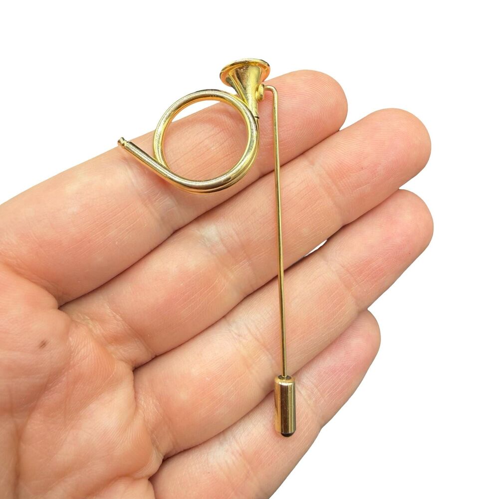 Vintage French Horn Stick Pin Brooch Musician Music Teacher Band Orchestra Gift